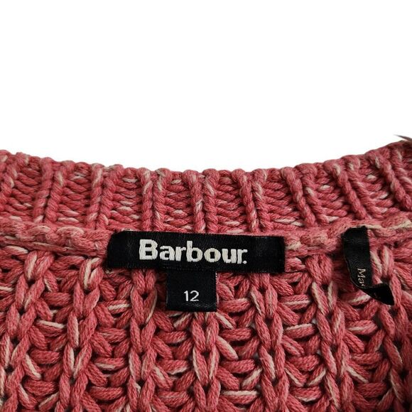 Barbour Sweater Womens 12 Pink Rogan Chunky Knit Pullover Button Detail - Picture 3 of 9